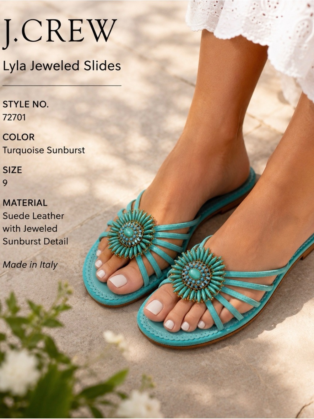 J Crew LYLA ITALIAN LEATHER SLIDES Sz 9 Fabulous Strappy Sandal Turquoise Shoes